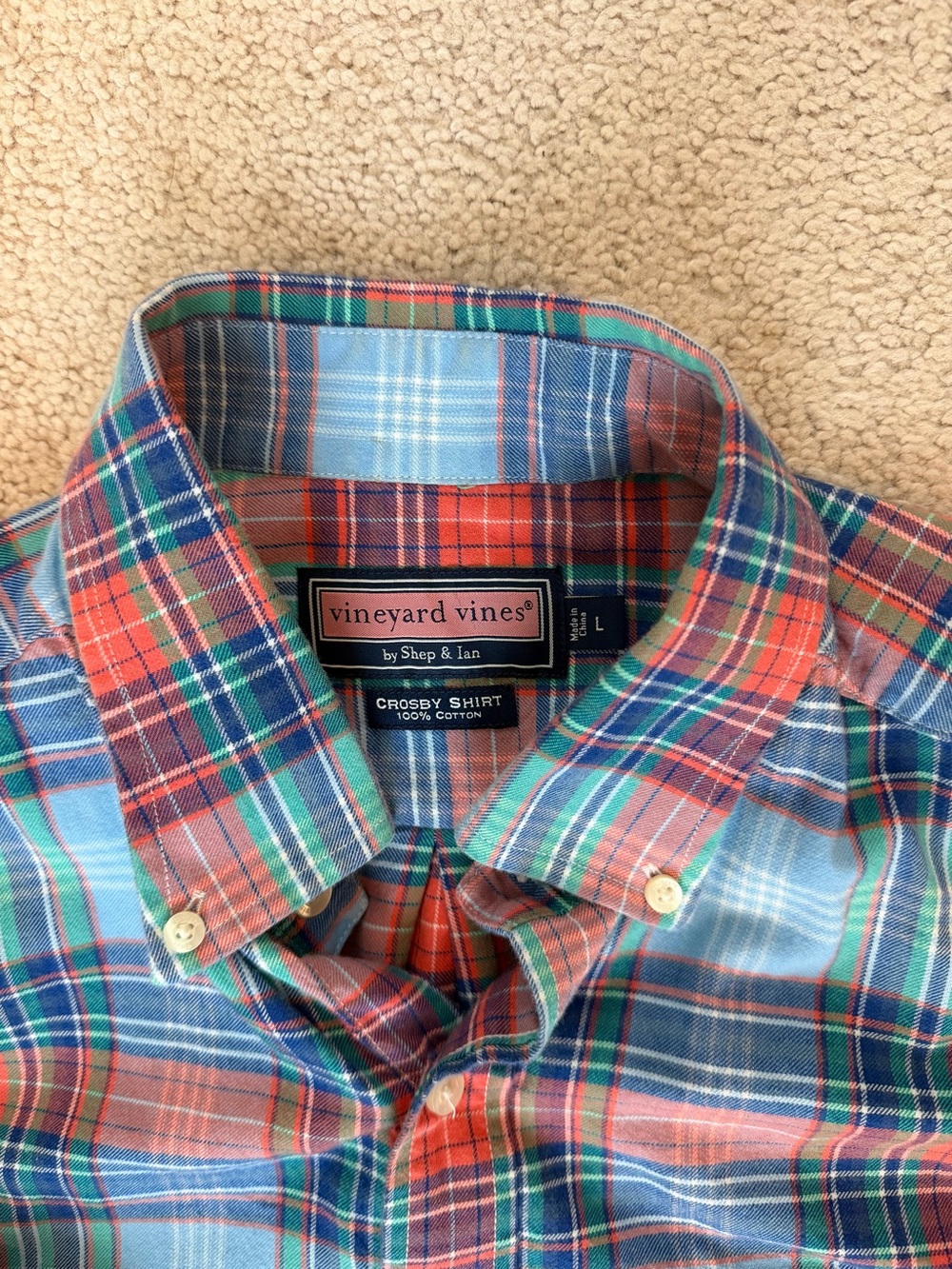 Vineyard Vines Crosby Shirt Men's Plaid Button-Down in Blue & Orange - Picture 2 of 6